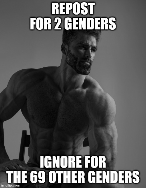 yes | REPOST FOR 2 GENDERS; IGNORE FOR THE 69 OTHER GENDERS | image tagged in giga chad | made w/ Imgflip meme maker