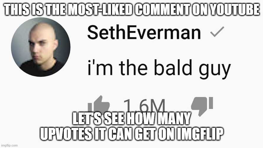 the most-liked comment on youtube |  THIS IS THE MOST-LIKED COMMENT ON YOUTUBE; LET'S SEE HOW MANY UPVOTES IT CAN GET ON IMGFLIP | image tagged in please | made w/ Imgflip meme maker