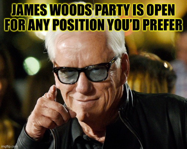 James Wood | JAMES WOODS PARTY IS OPEN FOR ANY POSITION YOU’D PREFER | image tagged in james wood | made w/ Imgflip meme maker