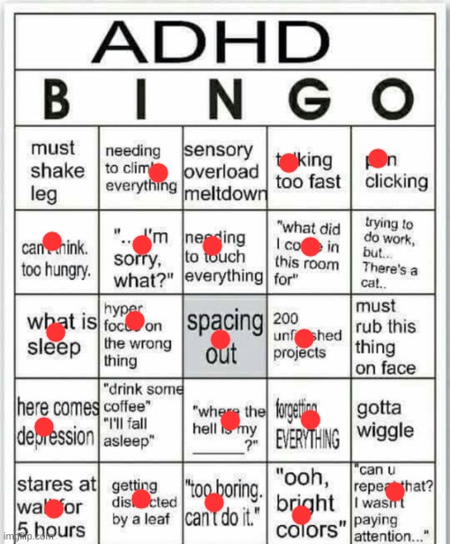 e | image tagged in adhd bingo | made w/ Imgflip meme maker