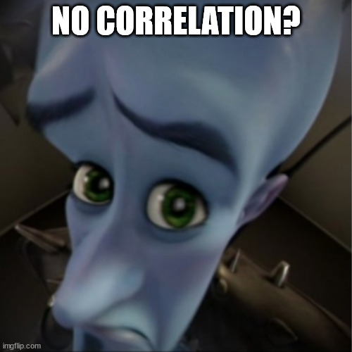 biostats final on whale isotropic ratios | NO CORRELATION? | image tagged in megamind peeking | made w/ Imgflip meme maker