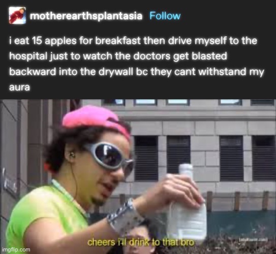 an apple a day keeps the doctor away | image tagged in cheers i'll drink to that bro,funny,doctor,memes,apple,stop reading the tags | made w/ Imgflip meme maker