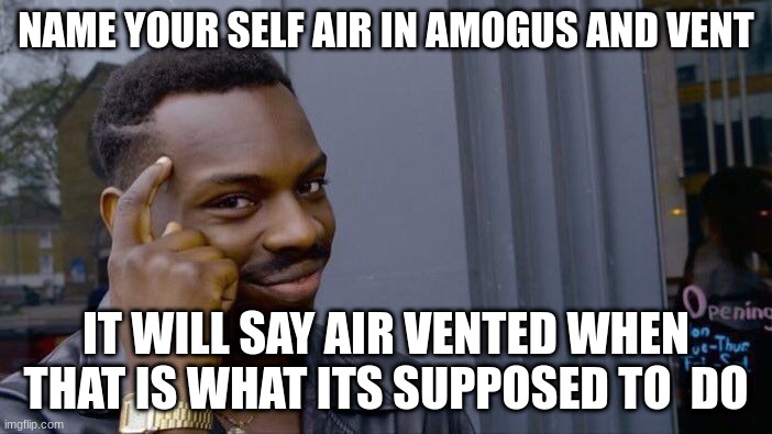 Roll Safe Think About It | NAME YOUR SELF AIR IN AMOGUS AND VENT; IT WILL SAY AIR VENTED WHEN THAT IS WHAT ITS SUPPOSED TO  DO | image tagged in memes,roll safe think about it | made w/ Imgflip meme maker