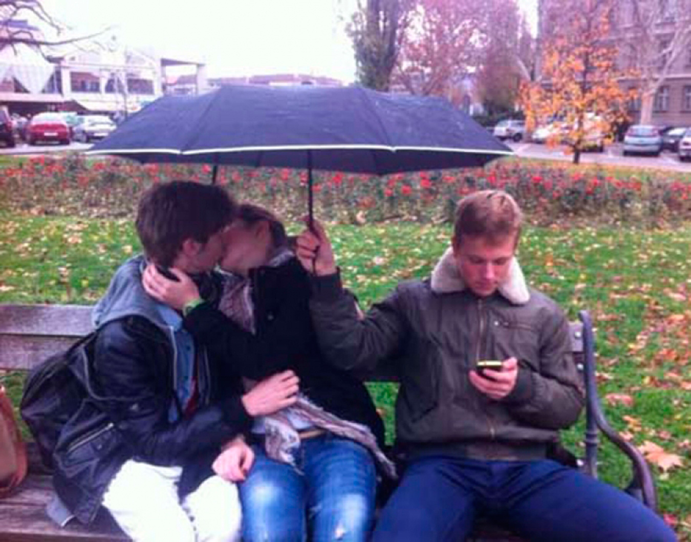 High Quality Guy holding umbrella next to couple making out Blank Meme Template