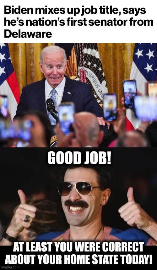 Why is this potato still president?! | GOOD JOB! AT LEAST YOU WERE CORRECT ABOUT YOUR HOME STATE TODAY! | image tagged in good job,memes,joe biden,democrats,senile creep,25th amendment | made w/ Imgflip meme maker