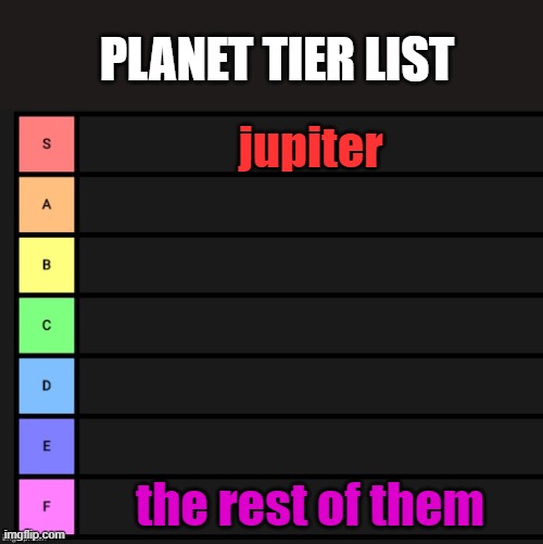 jupiter best planet | PLANET TIER LIST; jupiter; the rest of them | made w/ Imgflip meme maker