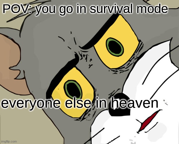 wait a minute | POV: you go in survival mode; everyone else in heaven | image tagged in memes,unsettled tom | made w/ Imgflip meme maker