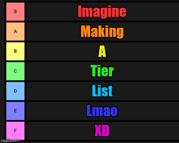 ironic | Imagine; Making; A; Tier; List; Lmao; XD | image tagged in tier list | made w/ Imgflip meme maker