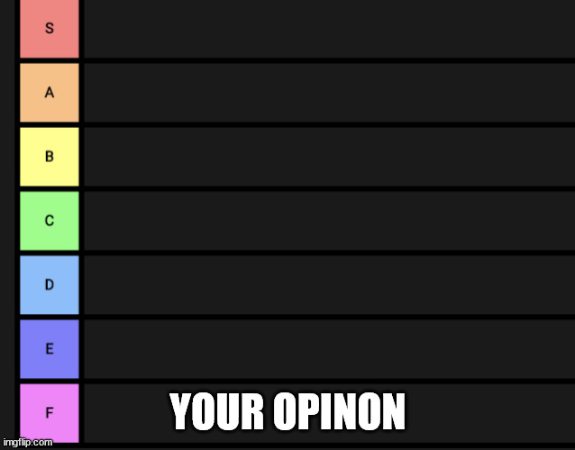 Tier list | YOUR OPINON | image tagged in tier list | made w/ Imgflip meme maker