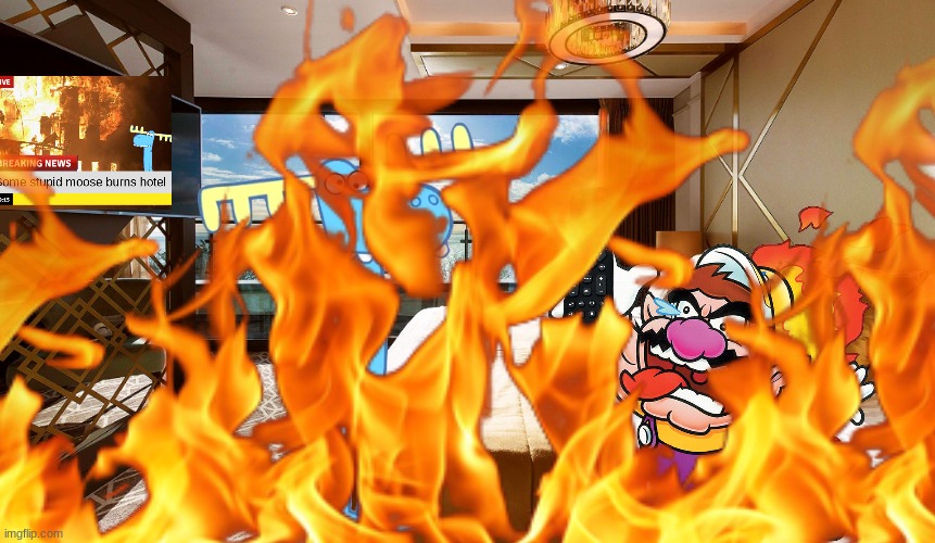 Wario dies after Lumpy becomes a famous TV star while watching TV.mp3 | image tagged in wario dies,wario,happy tree friends,fire,hotel,tv | made w/ Imgflip meme maker