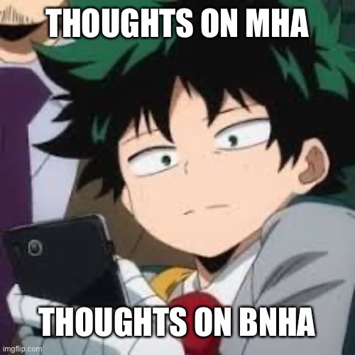 Deku dissapointed | THOUGHTS ON MHA; THOUGHTS ON BNHA | image tagged in deku dissapointed | made w/ Imgflip meme maker
