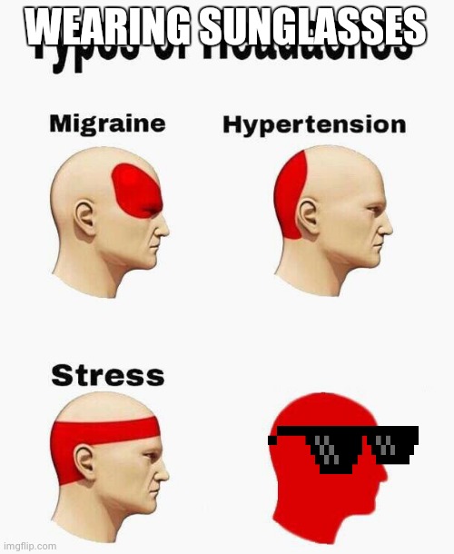 Headaches | WEARING SUNGLASSES | image tagged in headaches | made w/ Imgflip meme maker