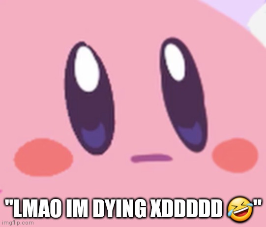 lmao | "LMAO IM DYING XDDDDD 🤣" | image tagged in blank kirby face | made w/ Imgflip meme maker