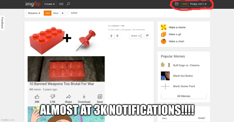 Almost at 3,000 | ALMOST AT 3K NOTIFICATIONS!!!! | image tagged in notifications | made w/ Imgflip meme maker