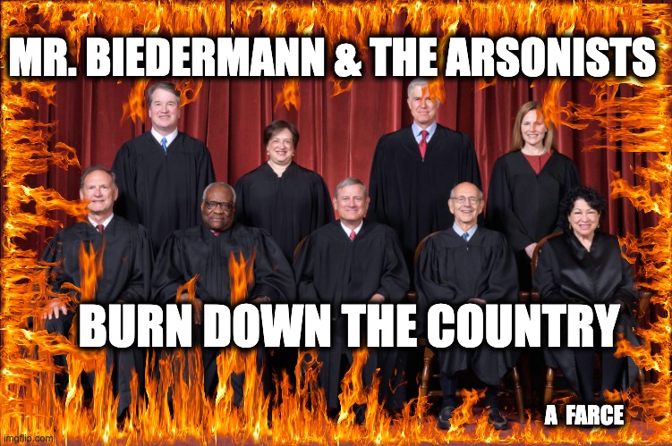 MR. BIEDERMANN & THE ARSONISTS; BURN DOWN THE COUNTRY; A  FARCE | image tagged in memes,fascism,nazism,scotus,gop,civil war | made w/ Imgflip meme maker