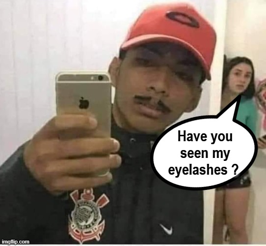 Tache selfie | Have you
seen my
eyelashes ? | image tagged in moustache | made w/ Imgflip meme maker