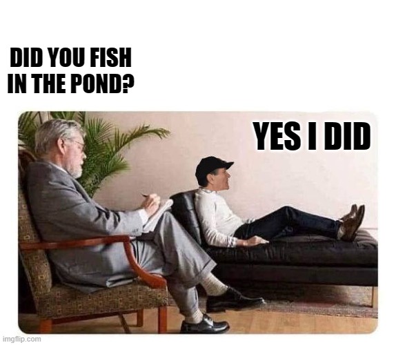 DID YOU FISH IN THE POND? YES I DID | image tagged in shrink and kewlew | made w/ Imgflip meme maker