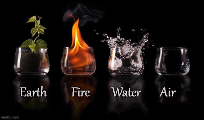 Wood is the 5th Element representing all Life | Earth         Fire        Water       Air | image tagged in elements,earth,fire,water,air,wood | made w/ Imgflip meme maker
