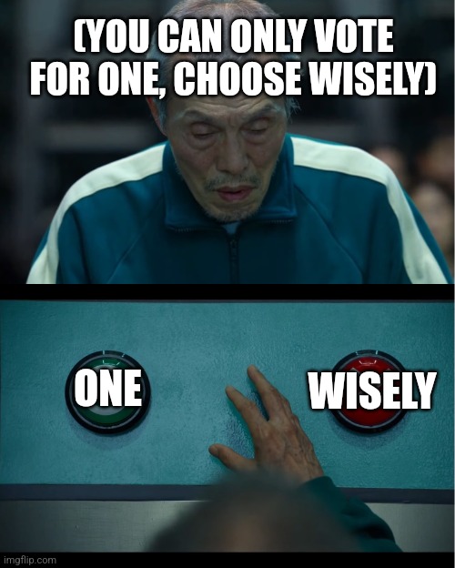 Squid Game | (YOU CAN ONLY VOTE FOR ONE, CHOOSE WISELY); ONE; WISELY | image tagged in squid game | made w/ Imgflip meme maker