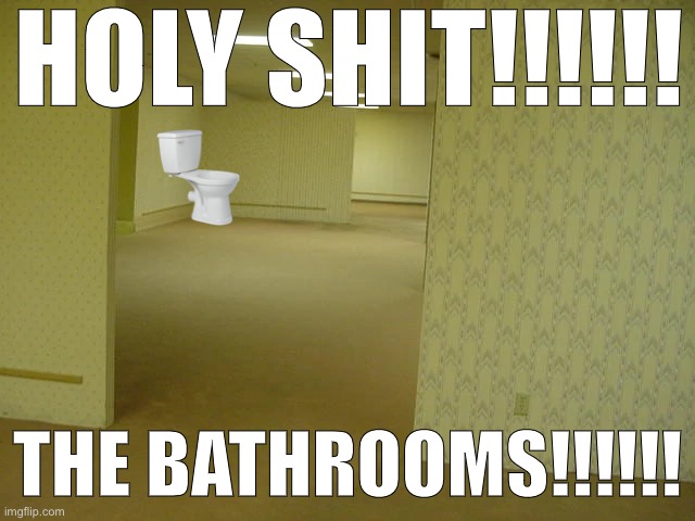 holy heck | HOLY SHIT!!!!!! THE BATHROOMS!!!!!! | image tagged in backrooms | made w/ Imgflip meme maker