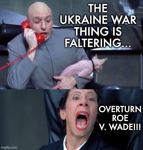 another distraction | THE UKRAINE WAR THING IS FALTERING... OVERTURN ROE V. WADE!!! | image tagged in dr evil and frau | made w/ Imgflip meme maker