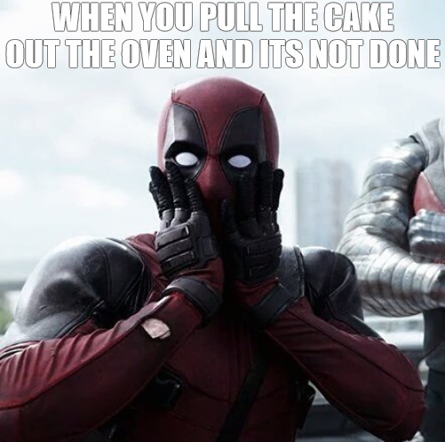 THE SHOCKER | WHEN YOU PULL THE CAKE OUT THE OVEN AND ITS NOT DONE | image tagged in i don give a shit,meme | made w/ Imgflip meme maker