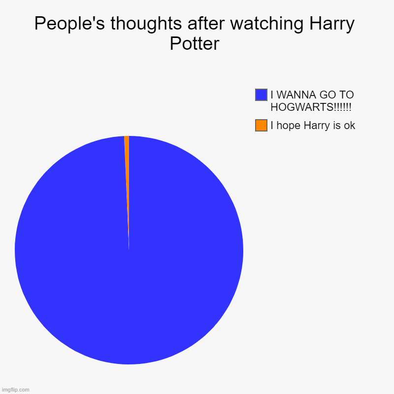 People's thoughts after watching Harry Potter | I hope Harry is ok, I WANNA GO TO HOGWARTS!!!!!! | image tagged in charts,pie charts | made w/ Imgflip chart maker