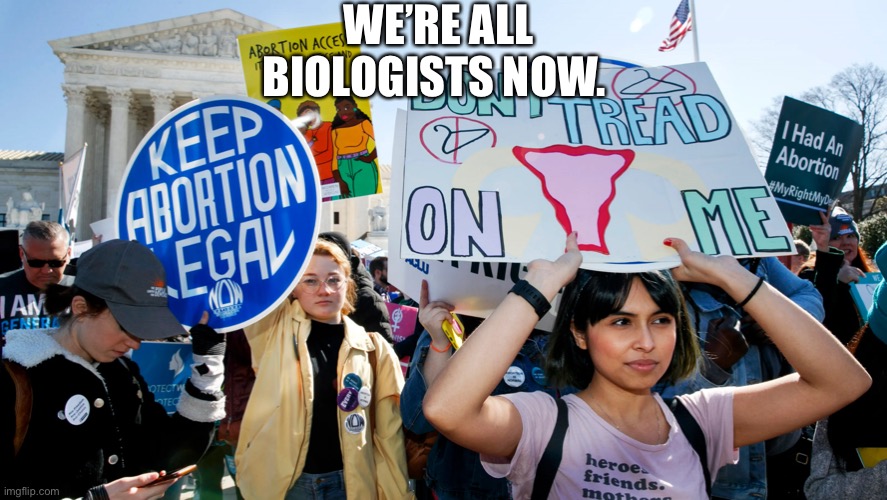 Abortion Rights | WE’RE ALL BIOLOGISTS NOW. | image tagged in abortion rights | made w/ Imgflip meme maker