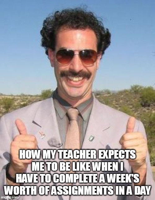 Very nice |  HOW MY TEACHER EXPECTS ME TO BE LIKE WHEN I HAVE TO COMPLETE A WEEK'S WORTH OF ASSIGNMENTS IN A DAY | image tagged in memes,very nice,amazing,teachers,work,expectation vs reality | made w/ Imgflip meme maker
