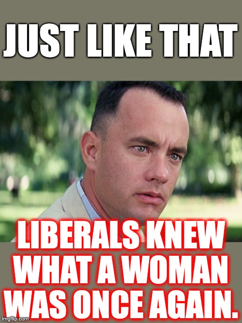 Funny how basic biology suddenly became fashionable and accepted again. |  JUST LIKE THAT; LIBERALS KNEW WHAT A WOMAN WAS ONCE AGAIN. | image tagged in 2022,roe vs wade,abortion,murder,liberals,hypocrites | made w/ Imgflip meme maker