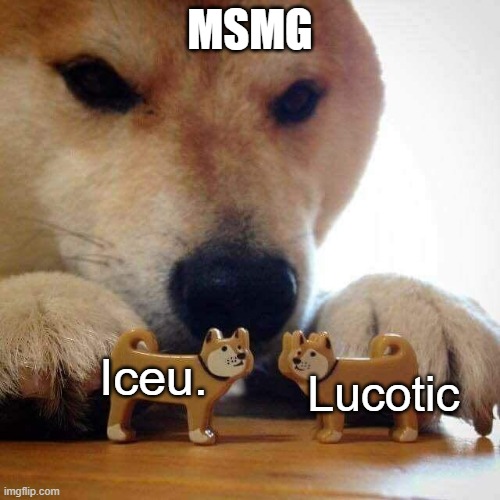 ._. | MSMG; Iceu. Lucotic | image tagged in dog now kiss | made w/ Imgflip meme maker