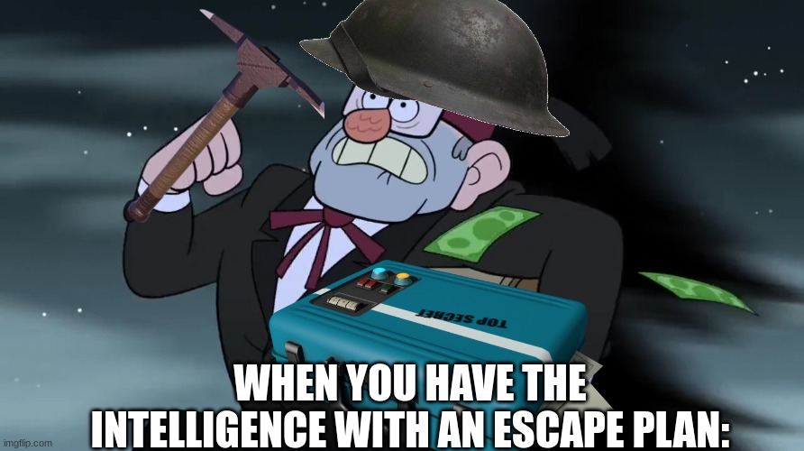 WHEN YOU HAVE THE INTELLIGENCE WITH AN ESCAPE PLAN: | image tagged in stan | made w/ Imgflip meme maker