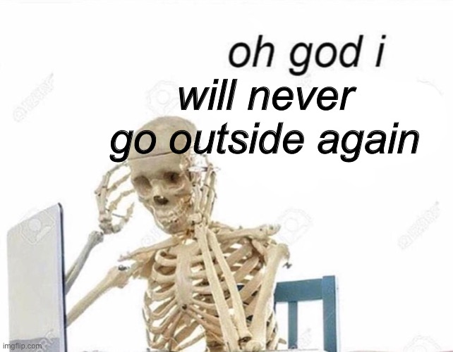 Oh god I have done it again | will never go outside again | image tagged in oh god i have done it again | made w/ Imgflip meme maker