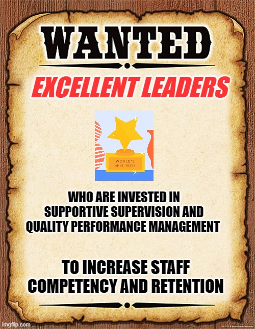 Excellent Leaders | EXCELLENT LEADERS; WHO ARE INVESTED IN SUPPORTIVE SUPERVISION AND QUALITY PERFORMANCE MANAGEMENT; TO INCREASE STAFF COMPETENCY AND RETENTION | image tagged in wanted poster | made w/ Imgflip meme maker