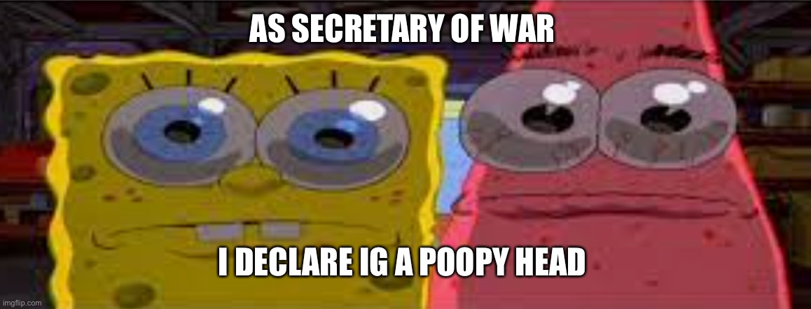 Mod Note: fart | AS SECRETARY OF WAR; I DECLARE IG A POOPY HEAD | image tagged in sobgih ans patbur | made w/ Imgflip meme maker