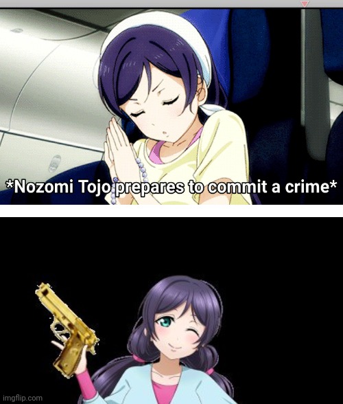 Yandere with golden glock! | image tagged in yandere nozomi,gold,glock,love live | made w/ Imgflip meme maker