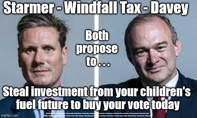 Starmer/Davey - Steal from your child's fuel future | Starmer - Windfall Tax - Davey; Both 
propose 
to . . . Steal investment from your children's 
fuel future to buy your vote today; #Starmerout #Labour #JonLansman #wearecorbyn #KeirStarmer #DianeAbbott #McDonnell #cultofcorbyn #labourisdead #Momentum #labourracism #socialistsunday #nevervotelabour #socialistanyday #Antisemitism #Savile #SavileGate #Paedo #Worboys #GroomingGangs #Paedophile #BeerGate #DurhamGate #Rayner #AngelaRayner #BasicInstinct #SharonStone #WindfallTax | image tagged in starmer davey,wind fall tax,liblab pact,cost of living,fuel poverty,labourisdead | made w/ Imgflip meme maker