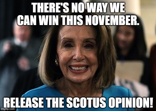 We're not falling for this. This is Dem Dirty Tricks 101. | THERE'S NO WAY WE CAN WIN THIS NOVEMBER. RELEASE THE SCOTUS OPINION! | image tagged in nancy pelosi,scotus,mid term election,memes,roe vs wade | made w/ Imgflip meme maker