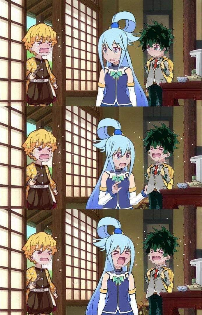 aqua tries comforting zenitsu and deku but fails Blank Meme Template