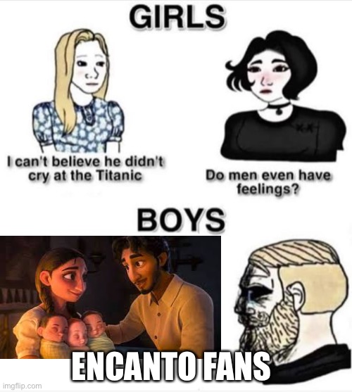 Encanto fans be like |  ENCANTO FANS | image tagged in do men even have feelings | made w/ Imgflip meme maker
