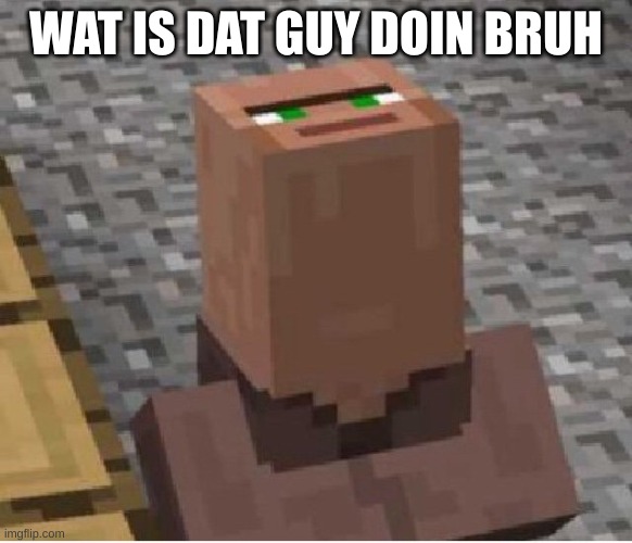 Minecraft Villager Looking Up | WAT IS DAT GUY DOIN BRUH | image tagged in minecraft villager looking up | made w/ Imgflip meme maker