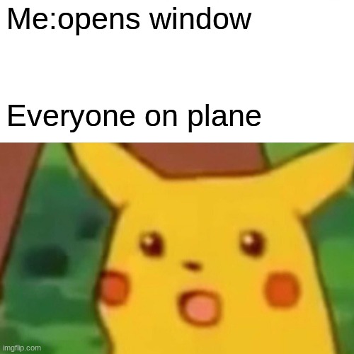 Surprised Pikachu | Me:opens window; Everyone on plane | image tagged in memes,surprised pikachu | made w/ Imgflip meme maker