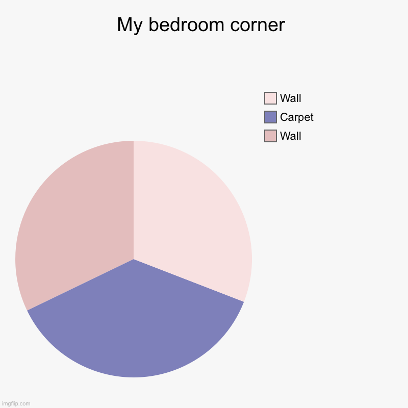Bedroom corner | My bedroom corner | Wall, Carpet, Wall | image tagged in charts,pie charts | made w/ Imgflip chart maker