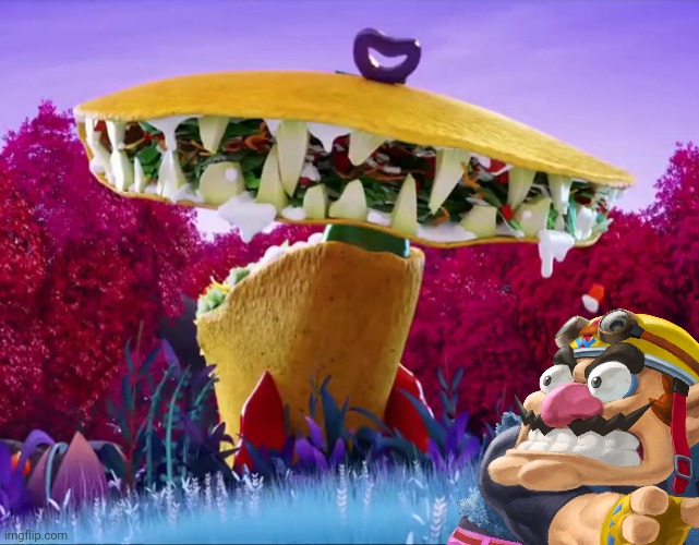 Wario dies by a Tacodile.mp3 | image tagged in wario dies,wario,cloudy with a chance of meatballs,animals,foodimals,food | made w/ Imgflip meme maker