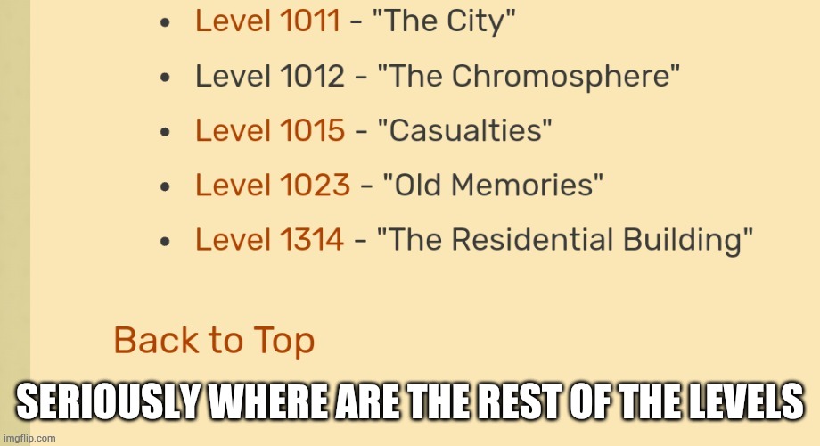 SERIOUSLY WHERE ARE THE REST OF THE LEVELS | made w/ Imgflip meme maker