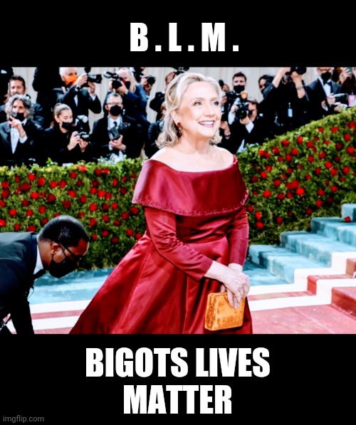 Hillary's Servant | B . L . M . BIGOTS LIVES
MATTER | image tagged in liberals,democrats,hillary clinton,blm,antifa,gala | made w/ Imgflip meme maker