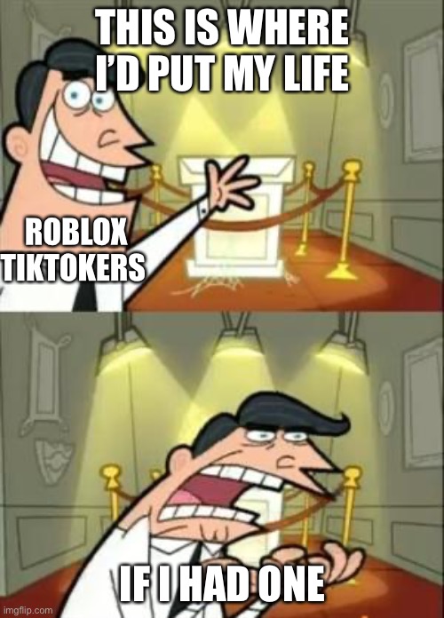 This Is Where I'd Put My Trophy If I Had One Meme | THIS IS WHERE I’D PUT MY LIFE IF I HAD ONE ROBLOX TIKTOKERS | image tagged in memes,this is where i'd put my trophy if i had one | made w/ Imgflip meme maker