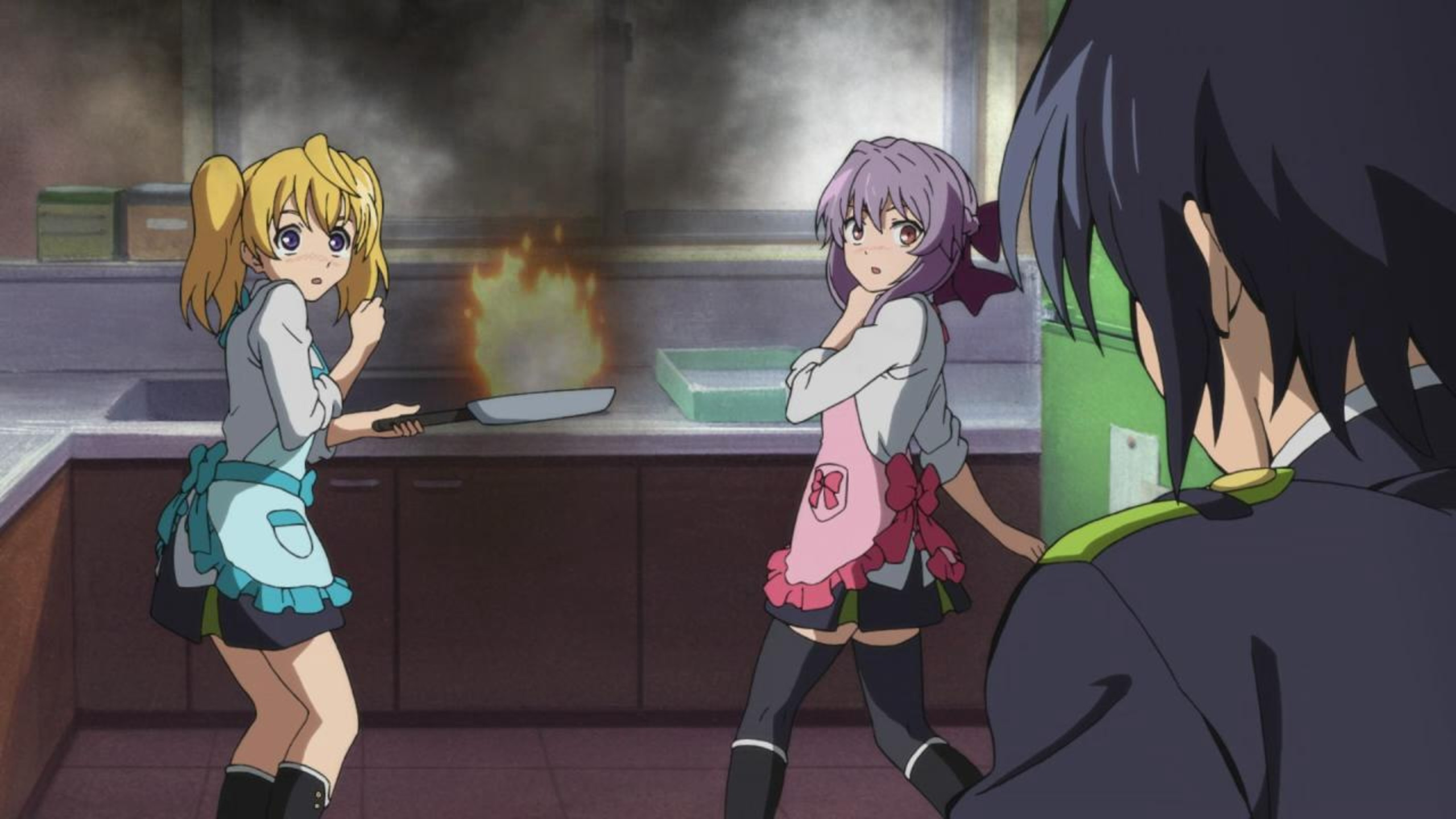 anime girls stove on fire Blank Meme Template