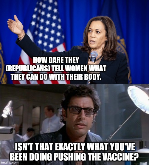 She pushed an experimental vaccine on the entire country. | HOW DARE THEY (REPUBLICANS) TELL WOMEN WHAT THEY CAN DO WITH THEIR BODY. ISN'T THAT EXACTLY WHAT YOU'VE BEEN DOING PUSHING THE VACCINE? | image tagged in memes | made w/ Imgflip meme maker