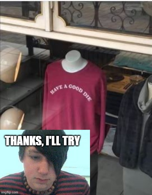 EmoApparel | THANKS, I'LL TRY | image tagged in you had one job | made w/ Imgflip meme maker